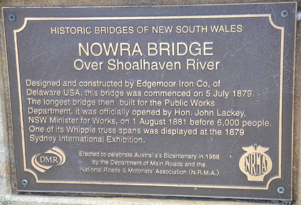 A plaque on the Nowra bridge.