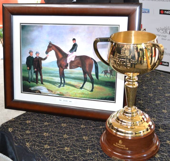 CHAMPIONS: A painting depicting champion local trainer Etienne de Mestre and Archer and the 2015 Melbourne Cup during its visit to Terara Public School.