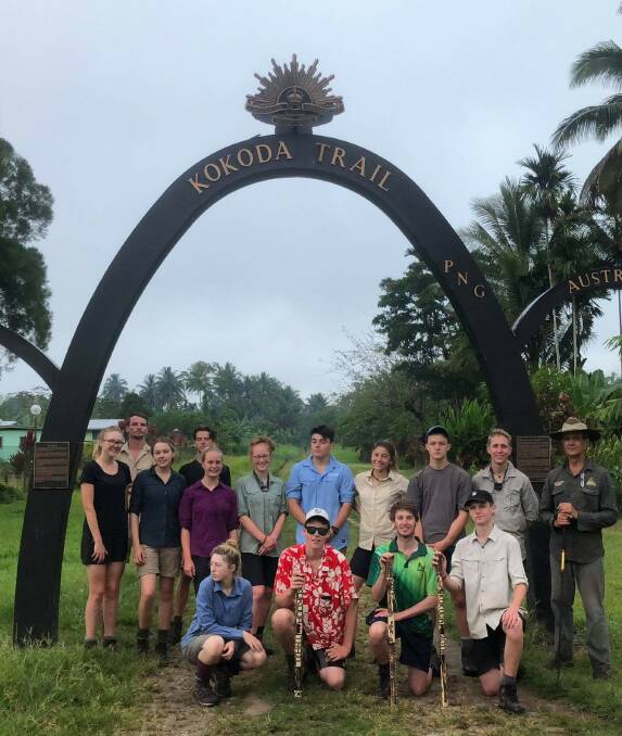 HMAS Albatross Leading Seaman Ned Orchard (second back left) and his group complete the Kokoda Youth Leadership Challenge.
