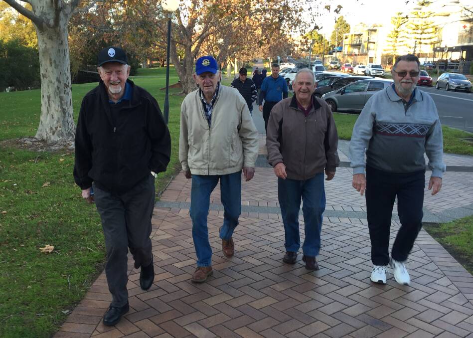 FULL STEAM AHEAD: Shoalhaven veterans Bob Brown (left) and Brian Melville lead the Keith Payne VC Veteran's Benefit Group's weekly walk around Harry Sawkins Park.