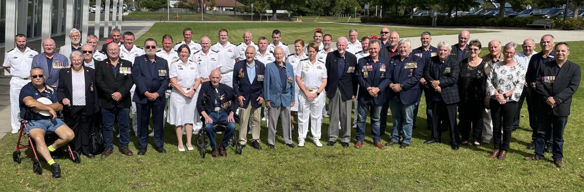 GREAT ASSEMBLY: Past and present Australian Defence Force personnel and members of the Keith Payne VC Veterans Benefit Group celebrate the 50th anniversary of the re-establishment of the navy Warrant Officer rank.