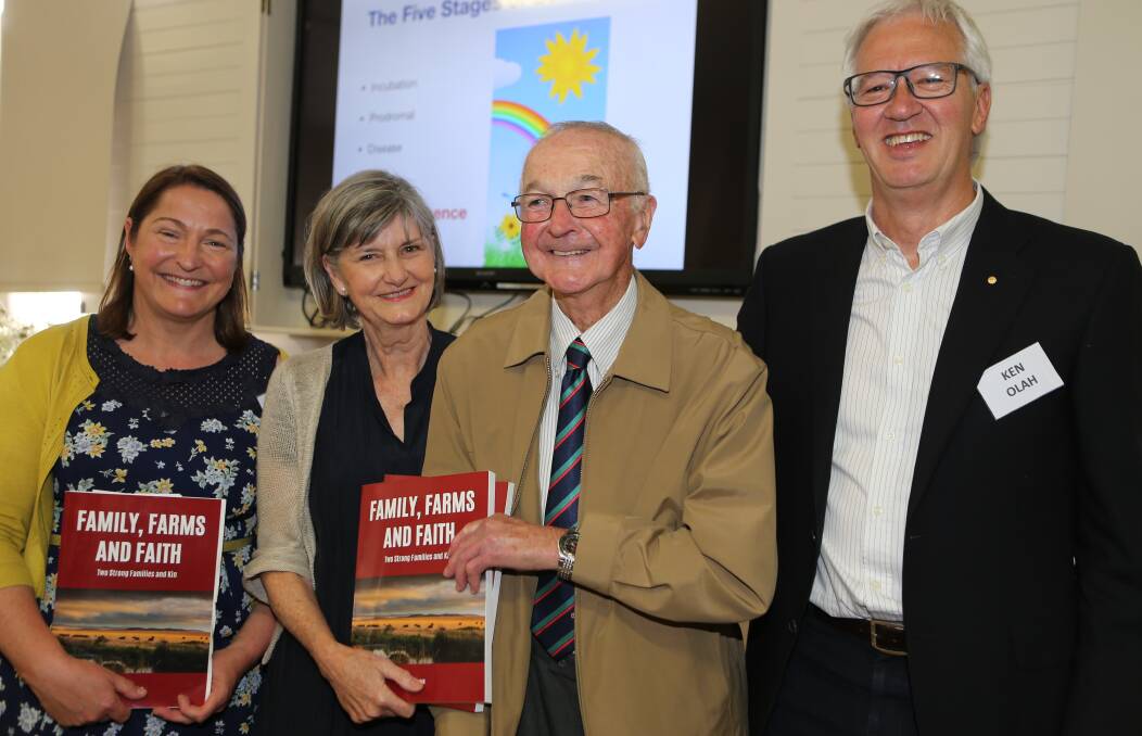 WHAT A STORY: Author Gillian Shadwick (nee Strong) with her husband Ken Olah, Gilmore MP Fiona Phillips, also a Strong family descendant and Berry's Strong family patriarch Ray Strong at the book launch.