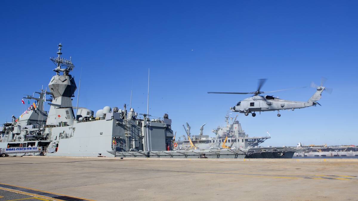 Two MH-60R Seahawk Romeo helicopters from 816 Squadron at HMAS Albatross are taking part in Indo-Pacific Endeavour 2017 aboard HMAS Parramatta and Toowoomba. Photo: Tom Gibson