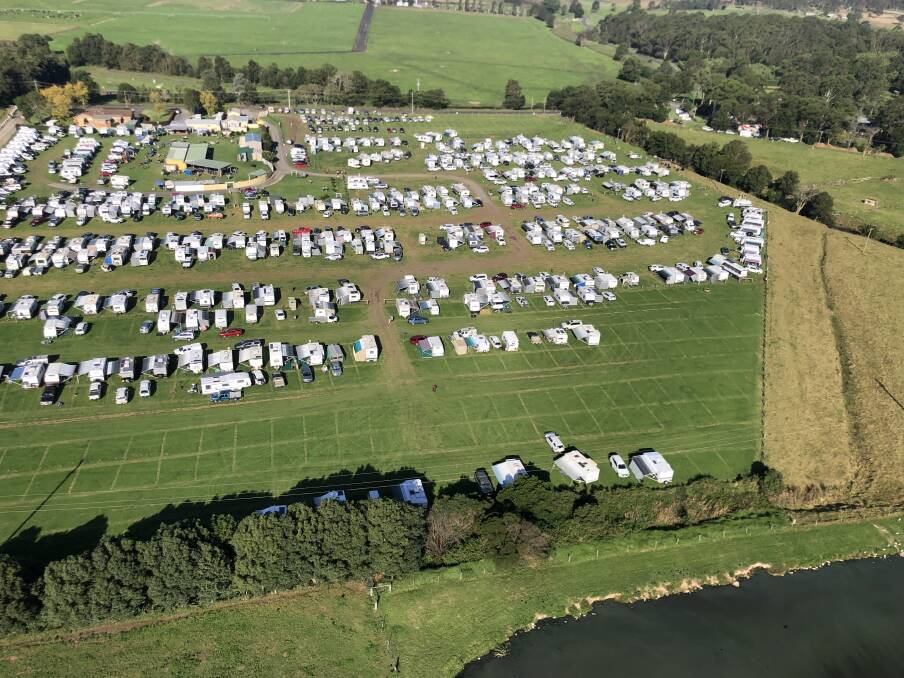 SO CLOSE: Max Cochrane’s superb aerial photograph of this year’s Terara Country Music Campout, with close to 400 caravans making up "Owie’s World".
