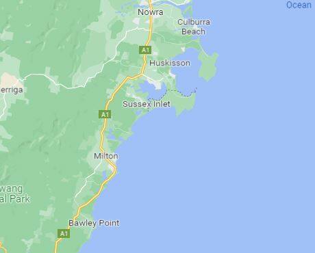 HUGE AREA: South Coast Marine Rescue NSW crews are scouring a huge search area from Crookhaven Heads (near Culburra) in the north to Kioloa in the south. Image: Google Maps