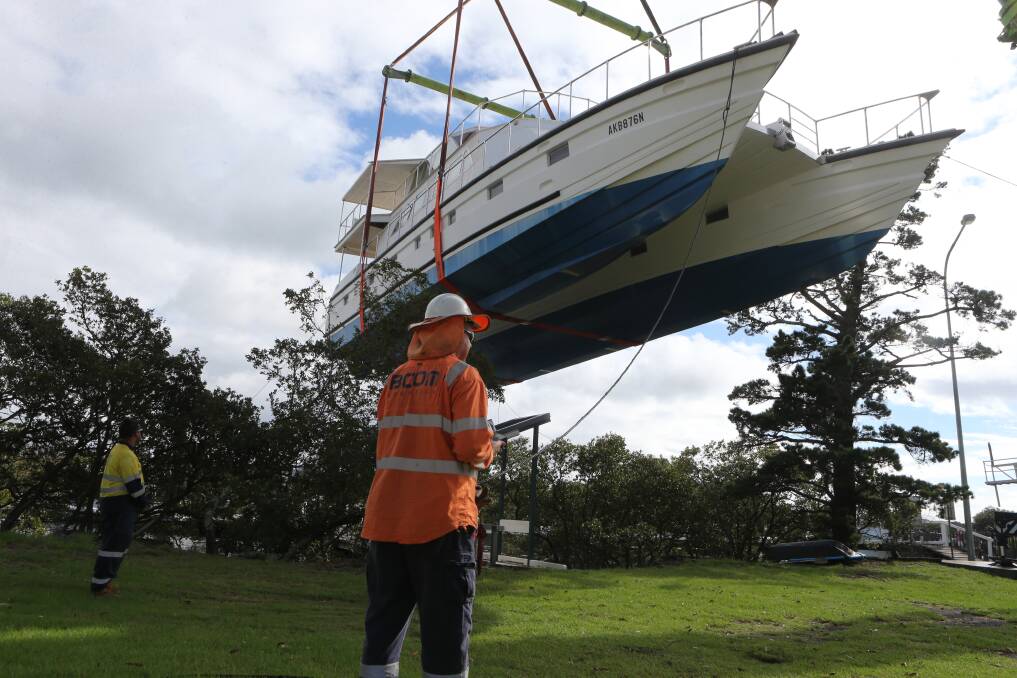 WHAT THE: Is it a bird, is it a plane? No it's a boat! The Greenwell Point catamaran about to hit the water.
