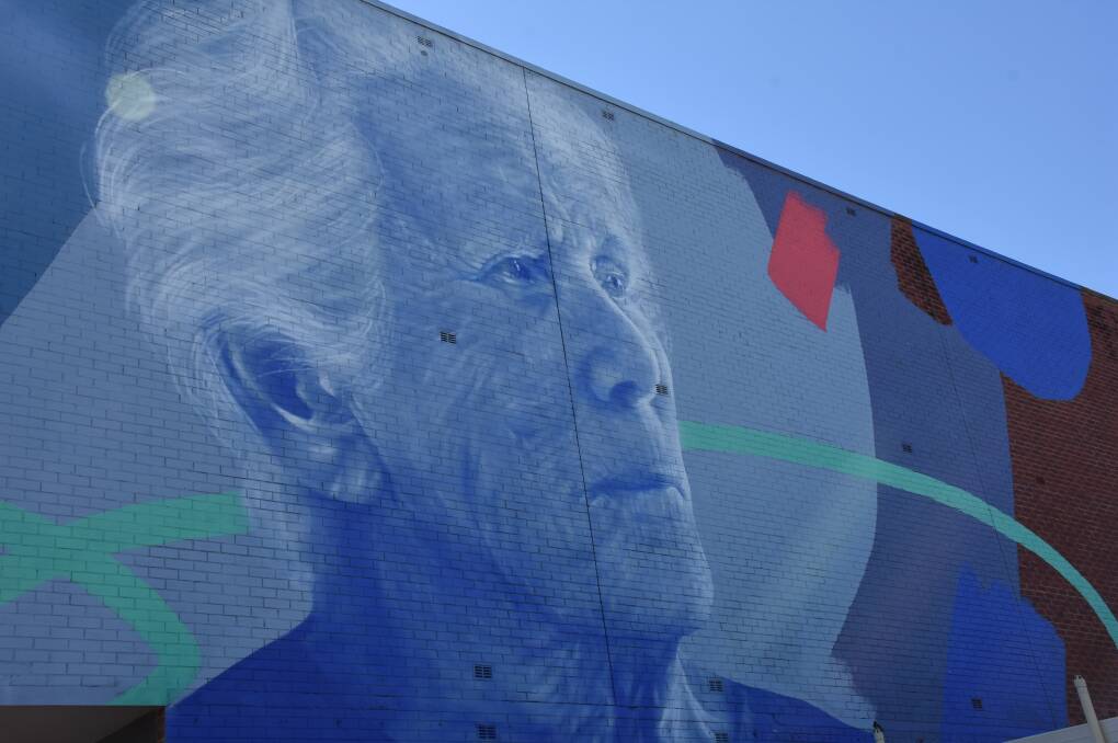 Wollongong’s Claire Foxton’s work of  local air-force veteran Narelle Hart on the Holt Centre wall.