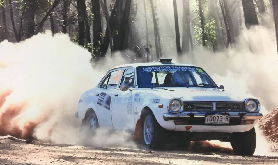 BACK ON TRACK: Ron back rallying now in his 1976 Mitsubish LA Lancer. Photo: Supplied