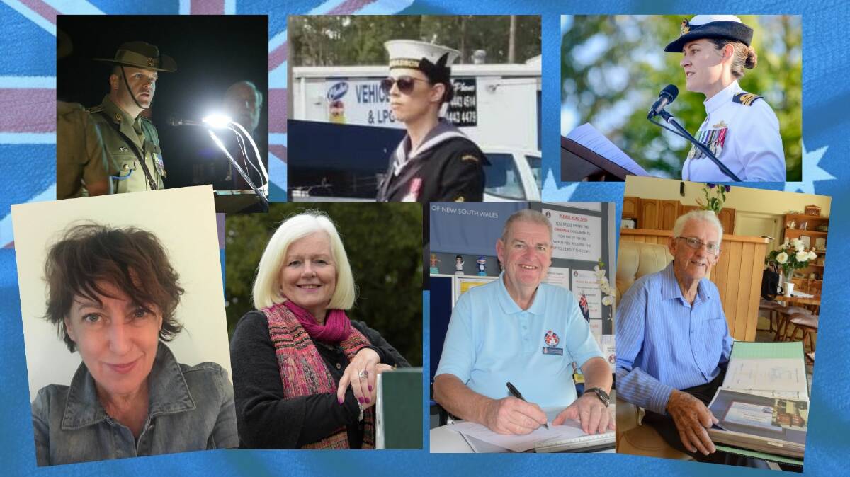 Shoalhaven based Queen's Birthday Honours recipients for 2019 (clockwise from top left) Colonel Robert Calhoun, Petty Officer Lauren Carruthers, Lieutenant Commander Belinda Finlay, Clem McNamara, Laurie McGinty, Sue Davies and Dr Mary Moran.