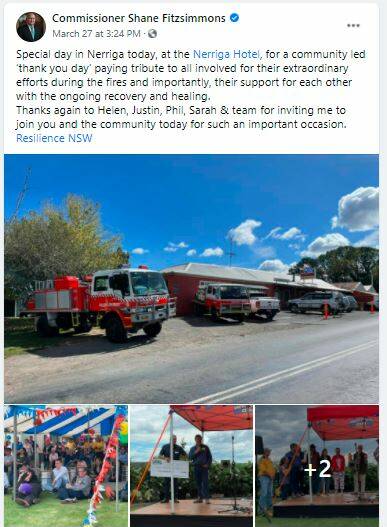 RECOGNITION: Former RFS Commissioner Shane Fitzsimmons praised the event on his Facebook page.

