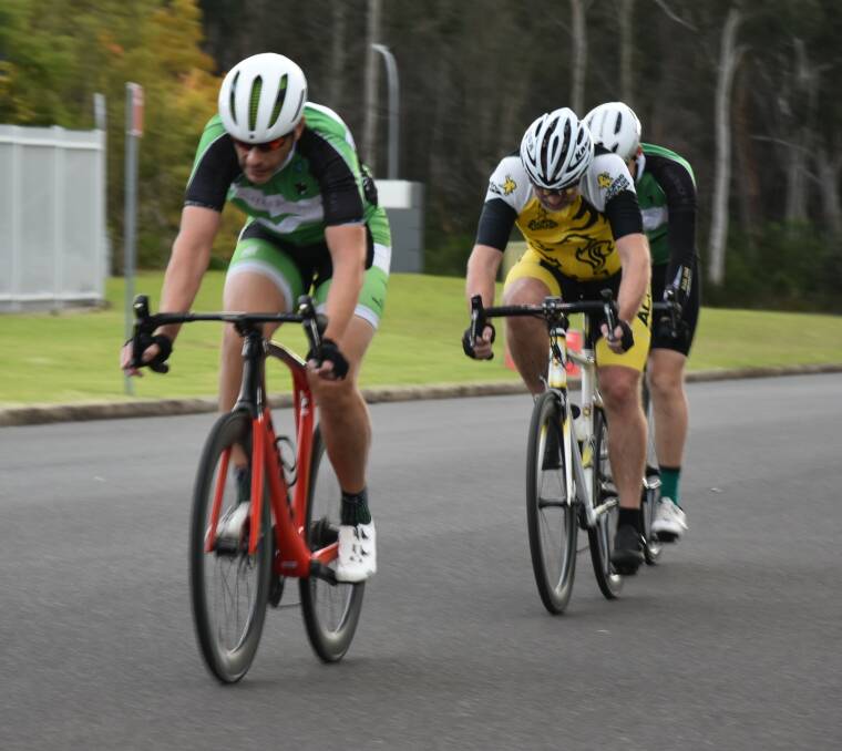 WIN: Chris Harrison working hard at the front in the Nowra Velo Clubs division two event, who went on to win the race. Image: Supplied