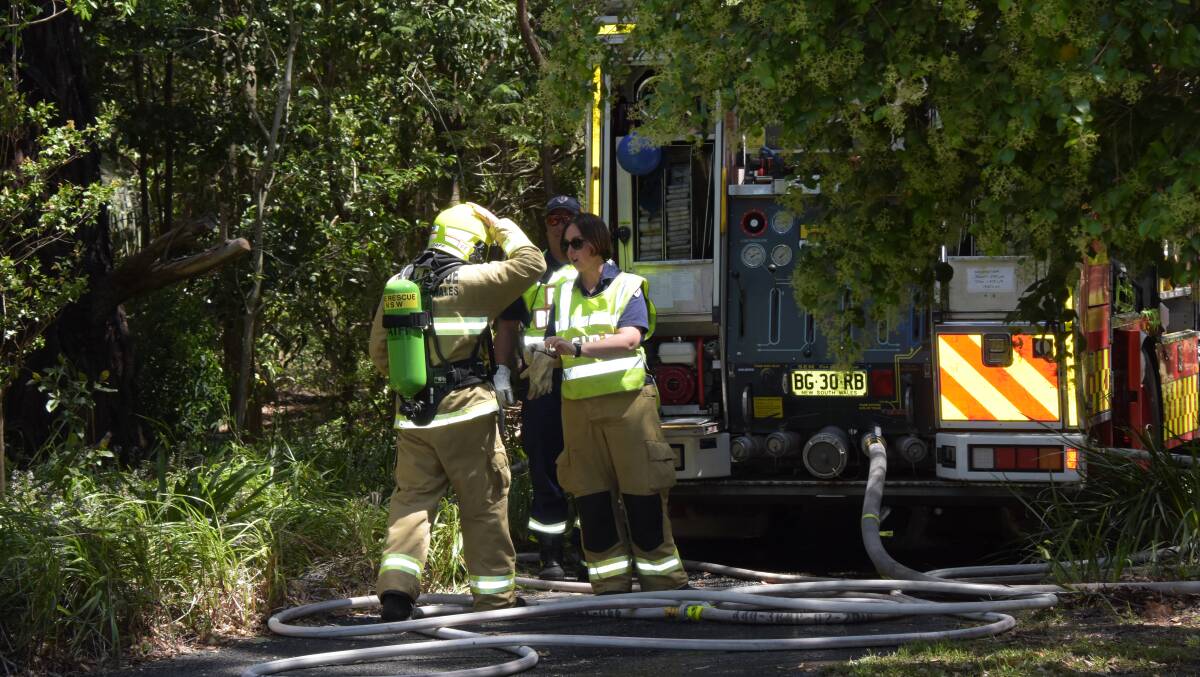 Fire and Rescue NSW crews at the Bomaderry fire on Thursday afternoon.
