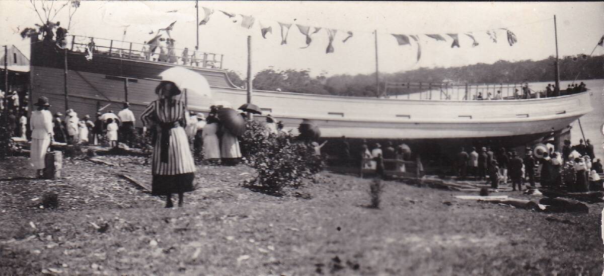 BIG EVENT: The launch of steamship, Currambene at Huskisson in February 1922 was a big event. Photo: Shoalhaven Historical Society.