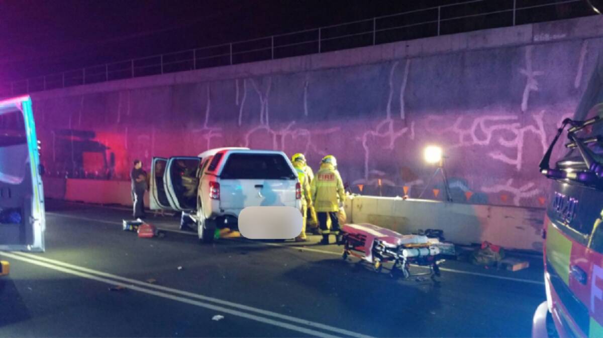 ACCIDENT SCENE: Emergency services at the scene of Saturday night's accident on the Princes Highway at Jaspers Brush, near Strongs Road. Photo: Fire and Rescue NSW Berry