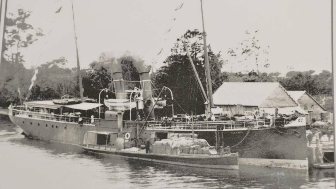 IN OPERATION: Illawarra Steam Navigation Company coastal steamer Allowrie and a riverboat at the Nowra wharf in December 1903. Photo: Shoalhaven Historical Society, donated by Miss A Elyard.