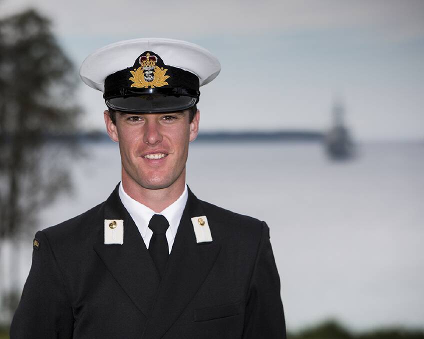LONG LINE: New Entry Officer Course (NEOC) 56 Midshipman Justin Csucsy after the graduation parade at HMAS Creswell. Photo: Justin Brown