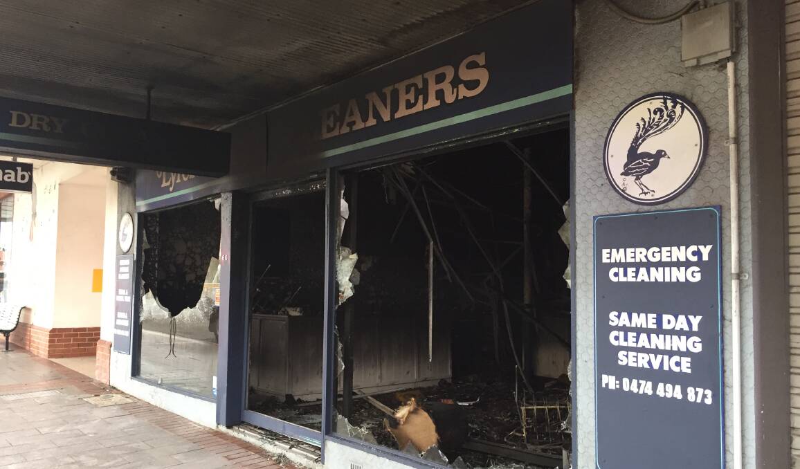 EXTENSIVE DAMAGE: The Lyrebird Dry Cleaners shop has been totally destroyed in teh blaze.
