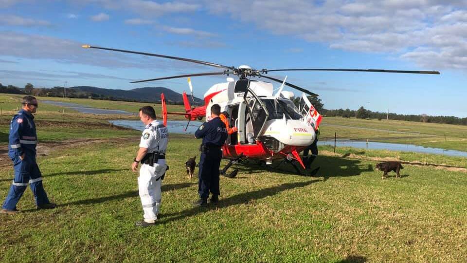RESCUE: Emergency Service on Pig Island preparing to airlift the rescued man. Image NSW Police Rescue & Bomb Disposal Facebook