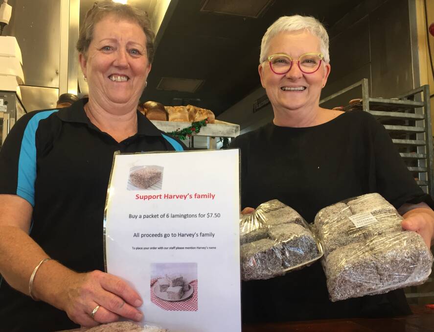 HELP: Luise Porters and Sandra Reminis from Bakehouse Delights with some of the lamingtons on sale to support Harvey.