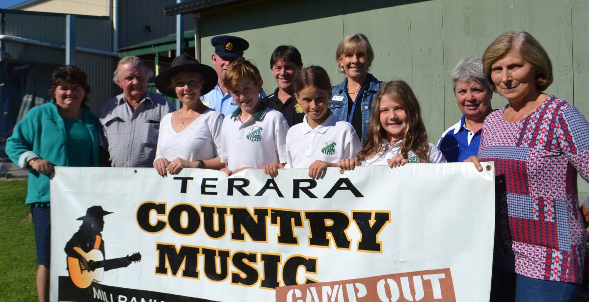 SUPPORT: Terara Country Music Campout organisers Owen and Thelma Ison and Tracey Cotterill with representatives of the groups they support from the event, (back) Neil Gamble, of 330 Squadron Australian Air Force Cadets, Warren Markham, of Team Shoalhaven, Cindy Griffiths, of Noah’s Inclusion Services, Mandy Bourke, of Team Shoalhaven and (front) Terara Public School representative Katrina Muller with students Riley Cochrane, Mia Stevens and Haley Cooper.