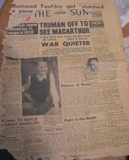 Young Bob Turner, then 11, on the front page of The Sun newspaper in October 1950 after his record compensation payment.