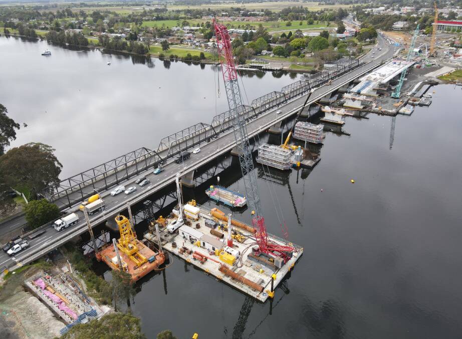 IMPRESSIVE: An aerial shot of the progress on the $342 million Nowra bridge over the Shoalhaven River Image: Transport for NSW