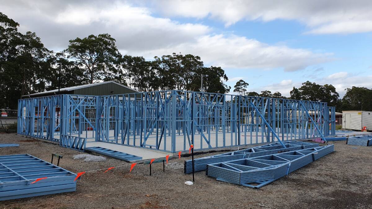 PROGRESS: The concrete slab has been laid and the frames erected for the $1.4 million Surf Life Saving South Coast training and administration hub at West Nowra.