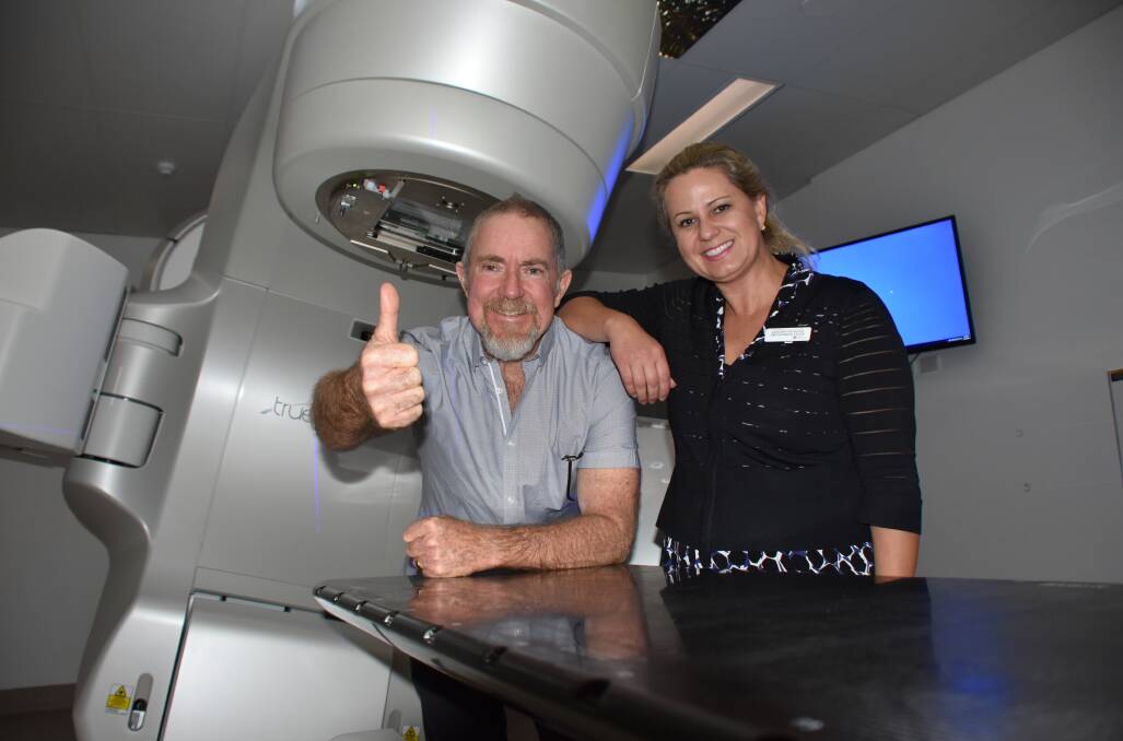 PATIENT ONE: Ulladulla man Gordon White has undergone a revolutionary new radiation therapy, stereotactic radiosurgery, at the Shoalhaven Cancer Care Centre. He is pictured with radiation oncologist, Dr Glaucia Fylyk.