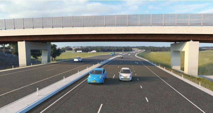 PLAN: Artist’s impression of the Meroo and Pestells lanes overpass, looking south towards Bomaderry as part of the proposed Berry to Bomaderry upgrade of the Princes Highway.