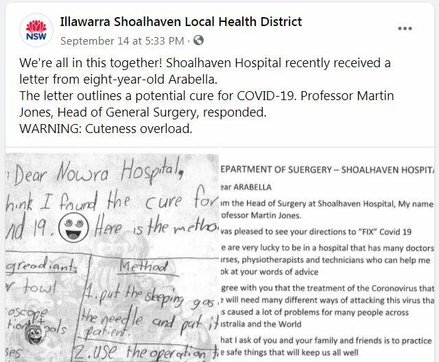 SPREADING THE NEWS: The Illawarra Shoalhaven Local Health Districts Facebook post.