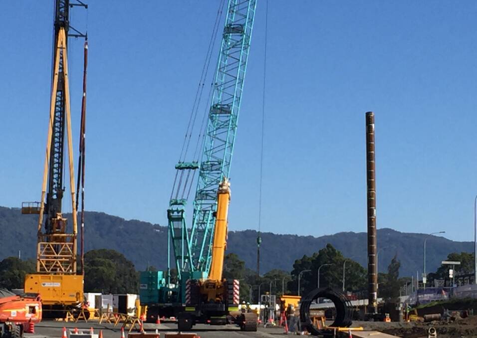 IMPRESSIVE: The piling rig and crane are being used by contractors Fulton Hogan to place the first of the pylons for the new four lane $342 million bridge.