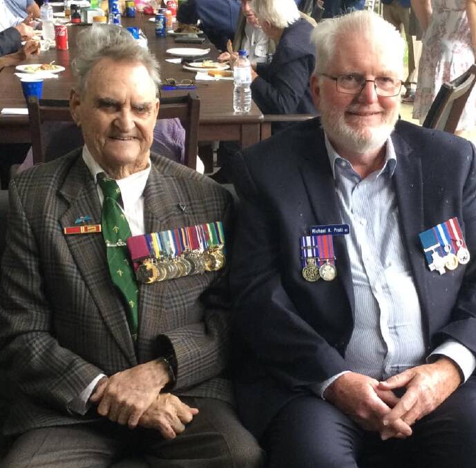 SPECIAL MEN: Australia's oldest VC recipient Keith Payne (left) and Australia's last living recipient of the George Cross Michael Pratt at the Voyager commemoration service.