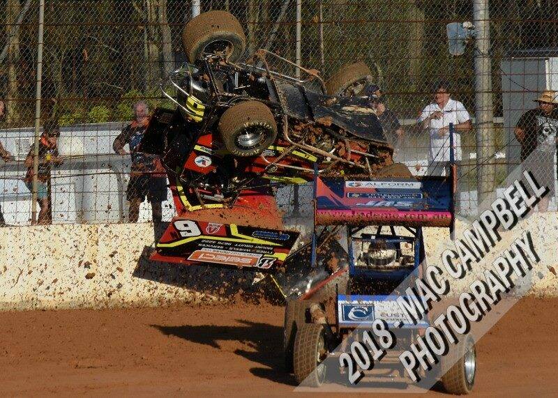 ACTION PACKED: Some of the spectacular action at the Nowra Speedway. Photo: Mac Campbell Photography.