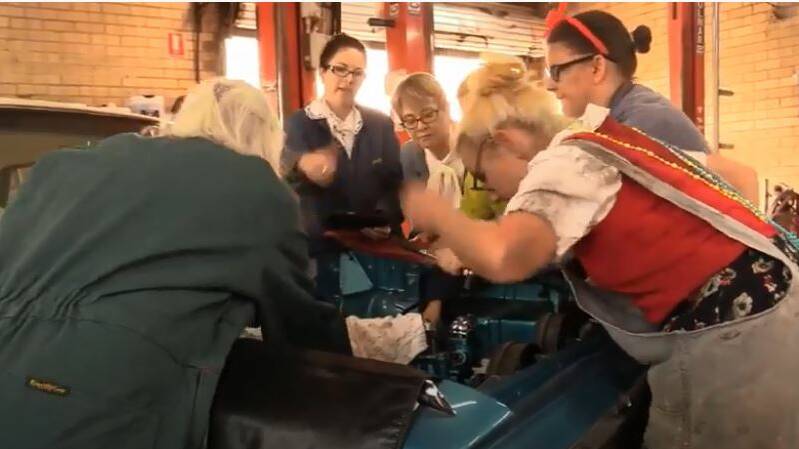 The mild-mannered Shoalhaven librarians on the tools in Get Your Motor Runnin'.
