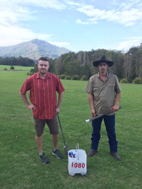 Shoalhaven Landcare Association's new volunteers Haydn Evans and Rad Tyrell taking part in the fox control program.