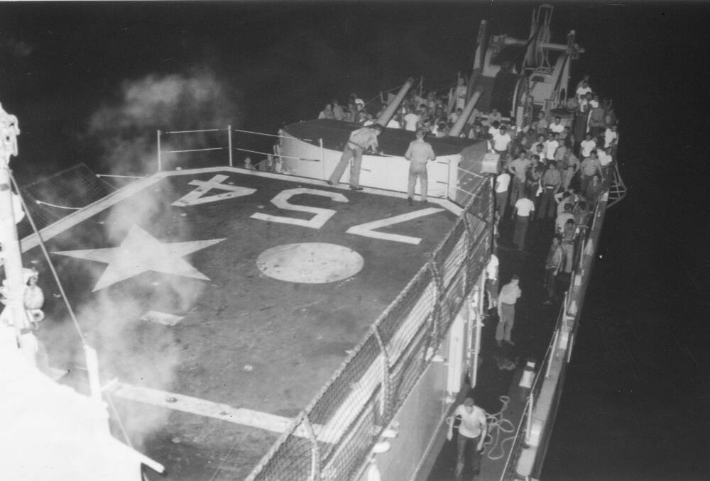 COLLISION: A photo from HMAS Melbourne of the Frank E. Evans after the collision, June 3, 1969. Image: Navy Historic Archive