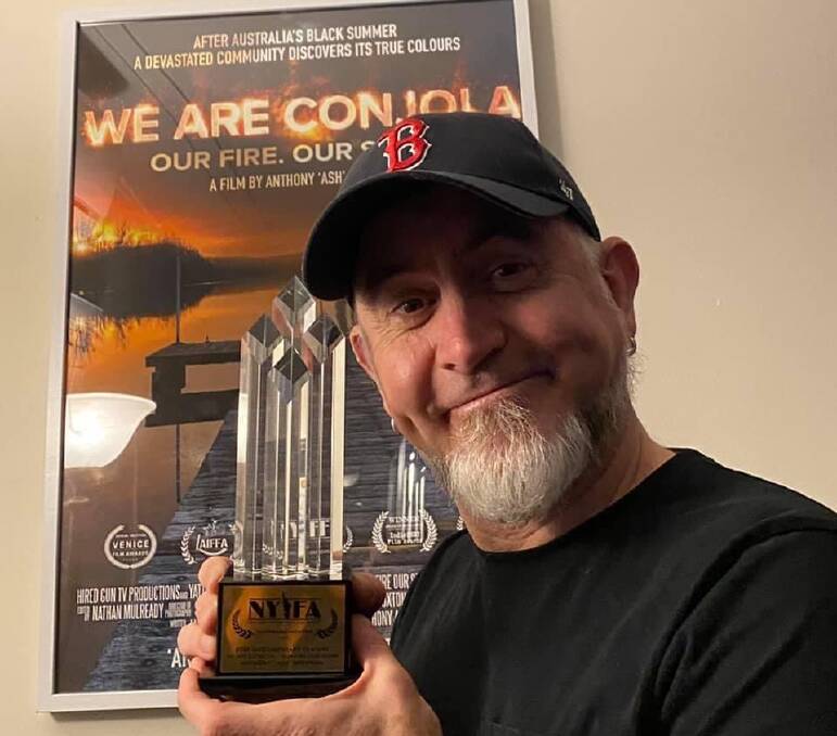 RECOGNITION: "We are Conjola - Our Fire Our Story" director and film-maker Anthony Ash Brennan with the award as an honourable mention at the New York Film Awards.
