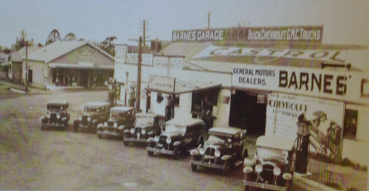 HISTORY: Barnes' Garage operated from November 1923. The Chevrolet picture was painted by Jim Rainsford in June 1932. Photo: Shoalhaven Historical Society