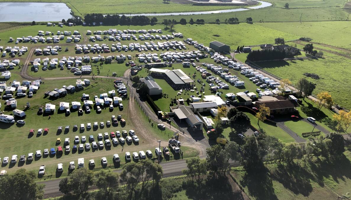SPECTACULAR SITE: : Max Cochranes superb aerial photograph of this years Terara Country Music Campout, with close to 400 caravans making up "Owies World".