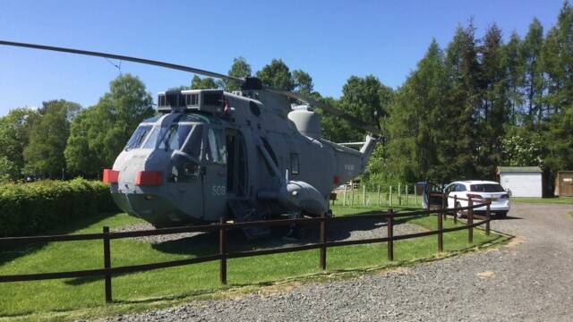 The former Royal Navy Sea King is no located at Mains Farm Wigwams, Thornhill about six miles out of Stirling in Scotland.