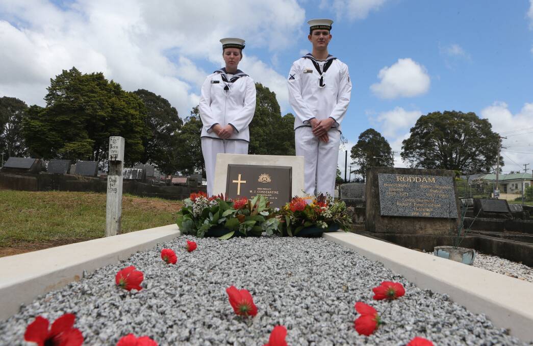 LEST WE FORGET: Seaman Hannah Pire and Able Seaman Tex Heuston from HMAS Albatross acted as honour guard at the rededication of WWI veterans Michael Constantine and Ronald Sherlock's graves at the Nowra General Cemetery.