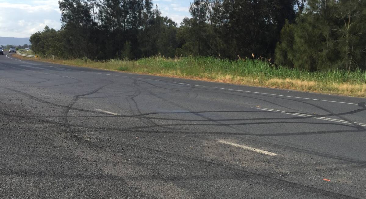 RUBBER: Burnouts on Culburra Road, east of Nowra. 