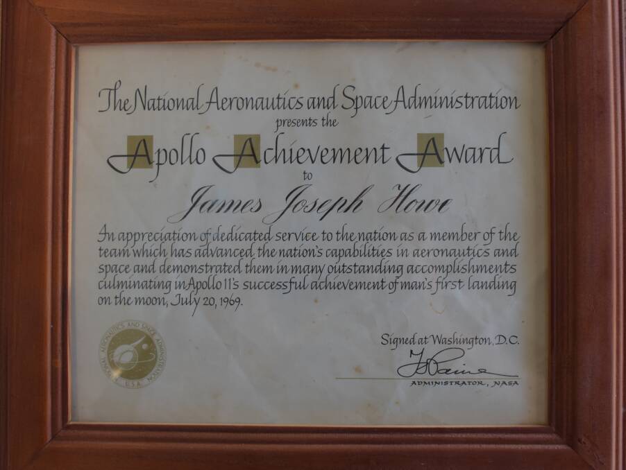 HONOUR: Jim Howe's Apollo Achievement Award from NASA.