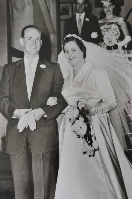 Bill and Pat Ryan after their marriage at St John’s College chapel Sydney on March 2, 1957.