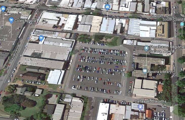 Woolworths Nowra car park (centre) where the man's alleged joyride acme to an abrupt halt. Image: Google Maps.
