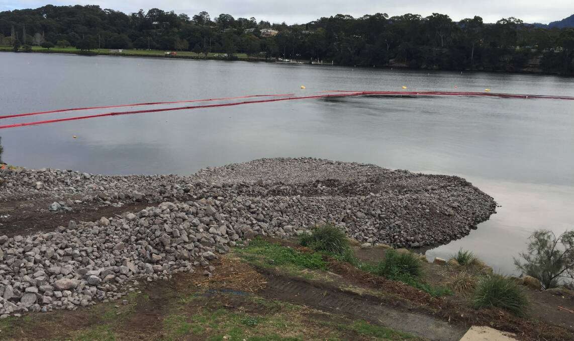 Thousands of tonnes of stones has been used to create a large stone base platform area into the Shoalhaven River. 