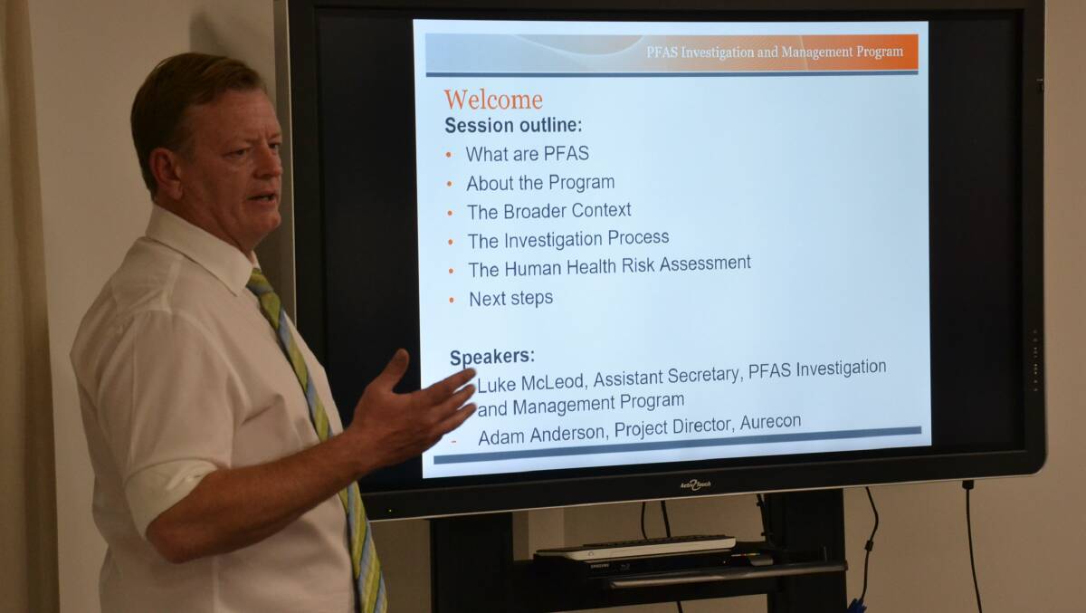 Department of Defence representative and assistant secretary PFAS Investigation and Management Program, Luke McLeod during the latest information session in Nowra.
