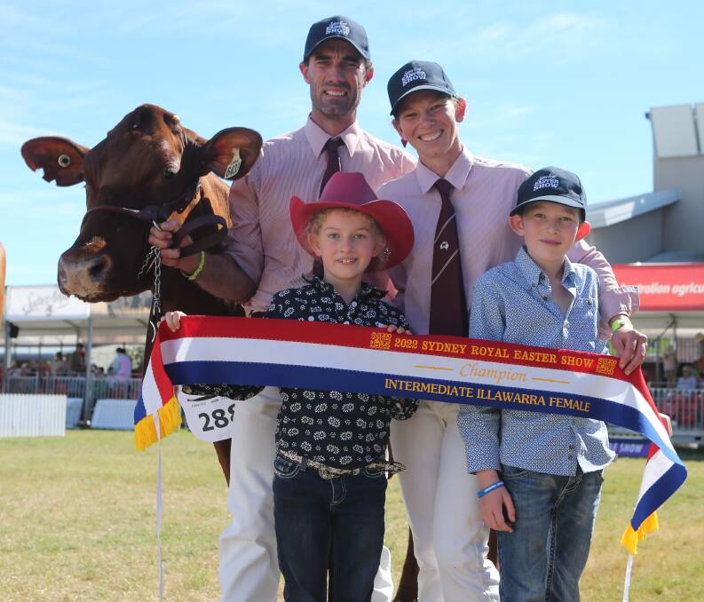 SUCCESS: Tom and Kyleigh Cochrane, of Pyree, celebrate their champion intermediate Illawarra win with Kangawarra Lady with their children Lucy and Hayden.