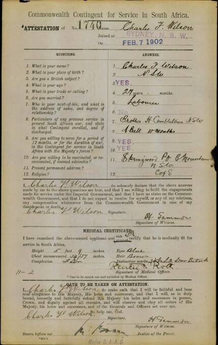 Charles Wilsons second attestation paper has been digitised at the Australian National Archives, 