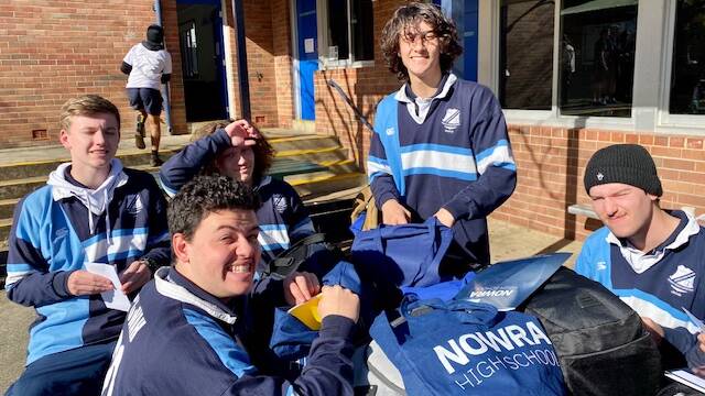Nowra High year 12 students with their HSC survival packs.
